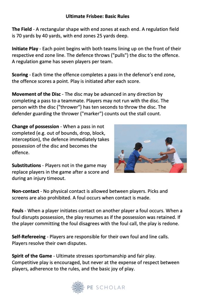 Ultimate Frisbee Basic Rules PE Scholar