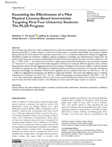 Examining the Effectiveness of a Pilot Physical Literacy-based Intervention Targeting First-Year University Students - The PLUS Program