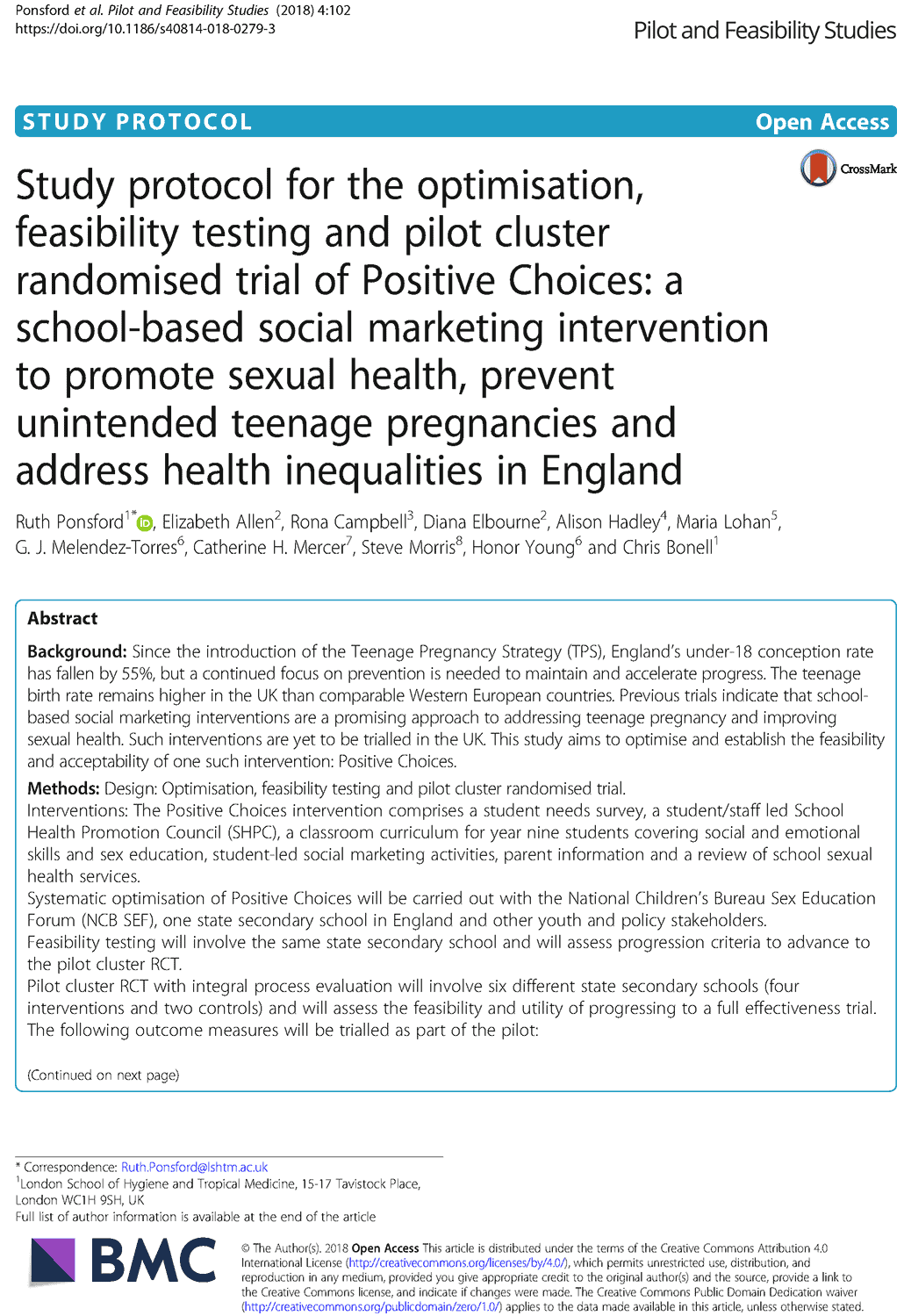 Study protocol for the optimisation, feasibility testing and pilot cluster randomised trial of Positive Choices: a school-based social marketing intervention to promote sexual health, prevent unintended teenage pregnancies and address health inequalities in England