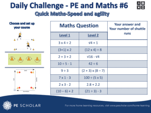 Daily Challenge Cards - Home Learning - PE & Maths (Cards 6-10)