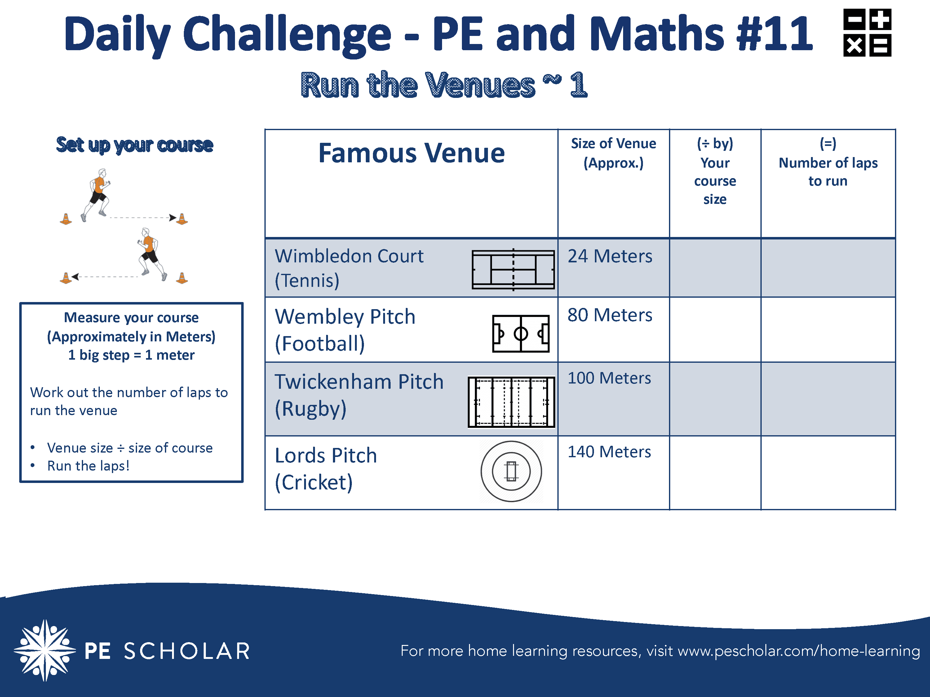 Daily Challenge Cards – Home Learning – PE & Maths (#11-15)