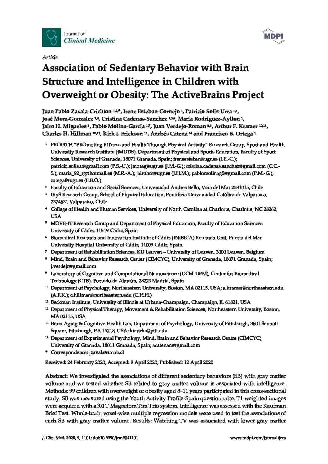 The ActiveBrains Project – Association of Sedentary Behaviour with Brain Structure and Intelligence in Children with Overweight or Obesity