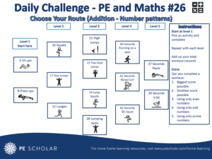 Daily Challenge Cards – Home Learning – PE & Maths (Cards 26-30)