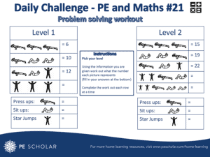 Daily Challenge Cards – Home Learning – PE & Maths (Cards 21-25)