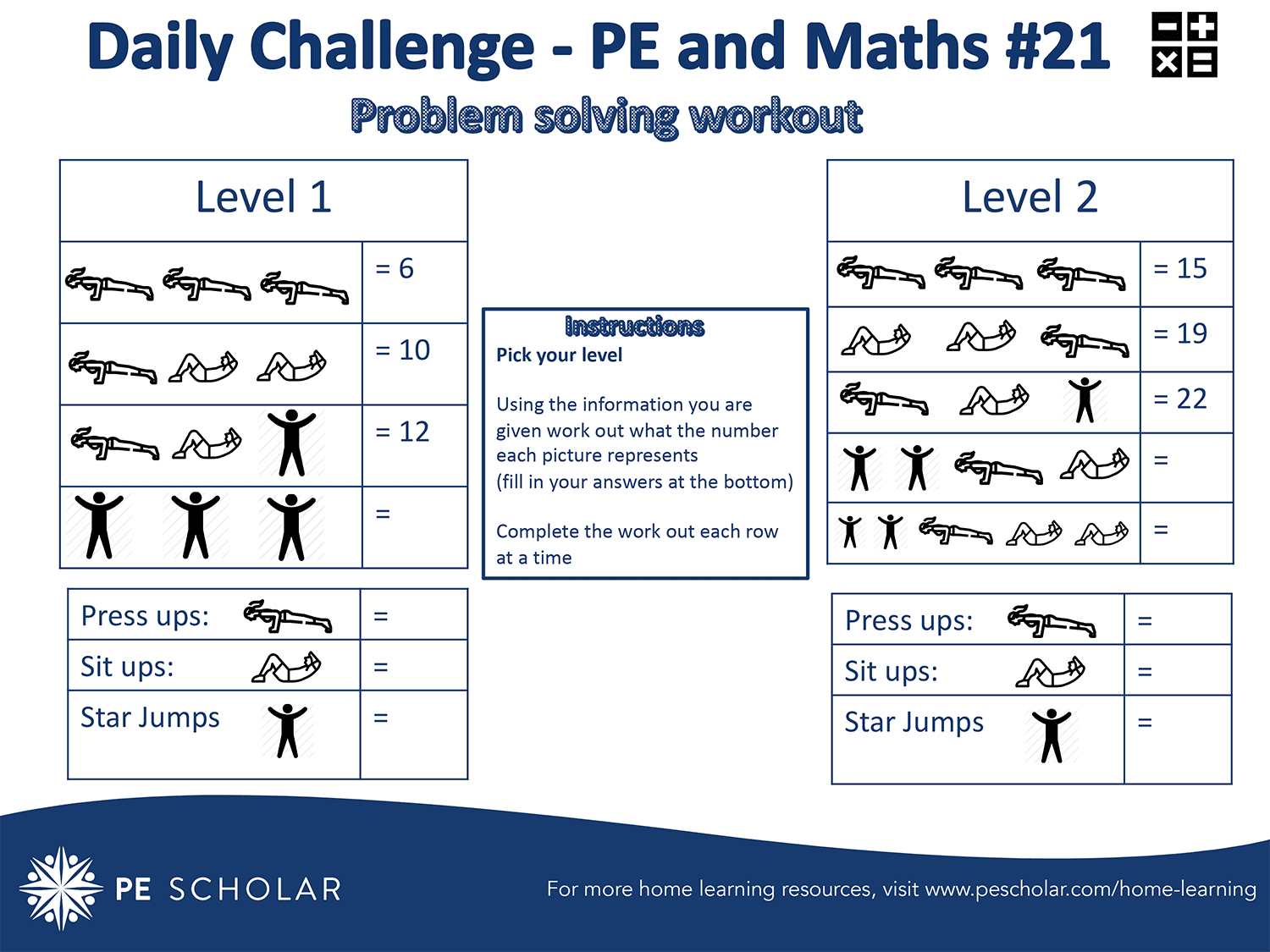 Daily Challenge Cards – Home Learning – PE & Maths (#21-25)