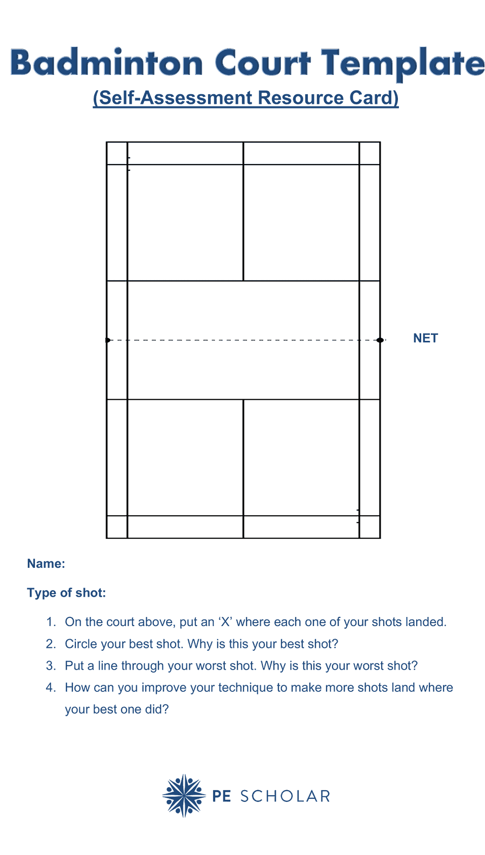 Badminton Court Template (Self-Assessment Resource Card)