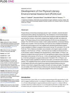 Development of the Physical Literacy Environmental Assessment (PLEA) Tool