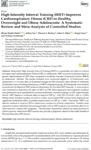 High Intensity Interval Training (HIIT) Improves Cardiorespiratory Fitness (CRF) in Healthy, Overweight and Obese Adolescents: A Systematic Review and Meta-Analysis of Controlled Studies