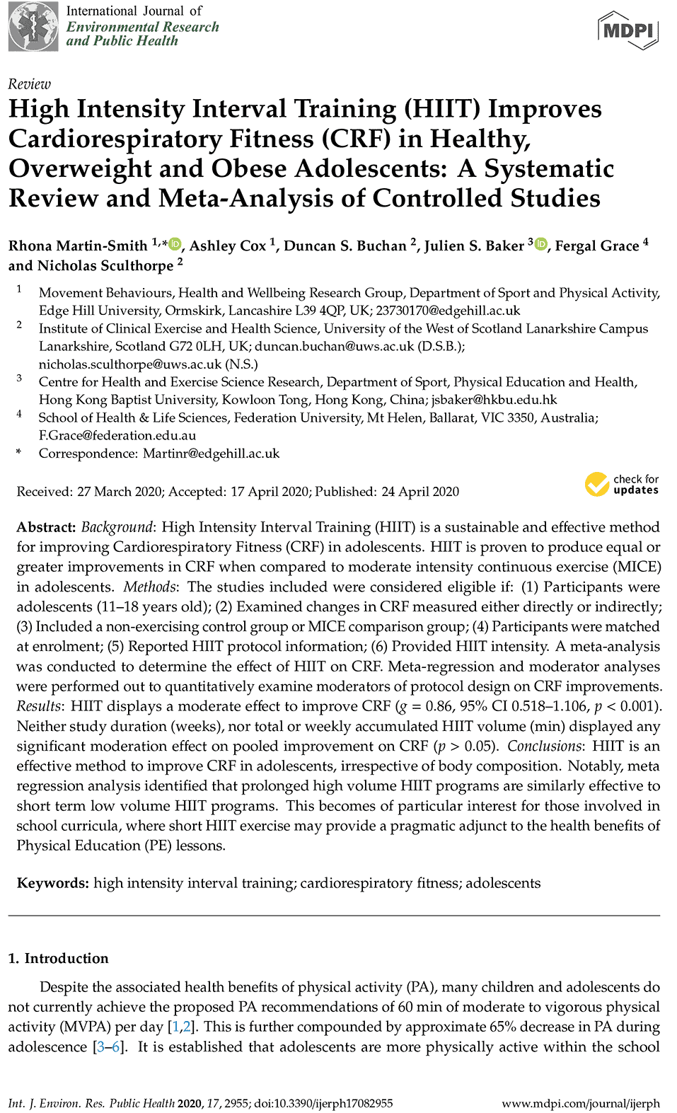High intensity interval training hiit improves cardiorespiratory