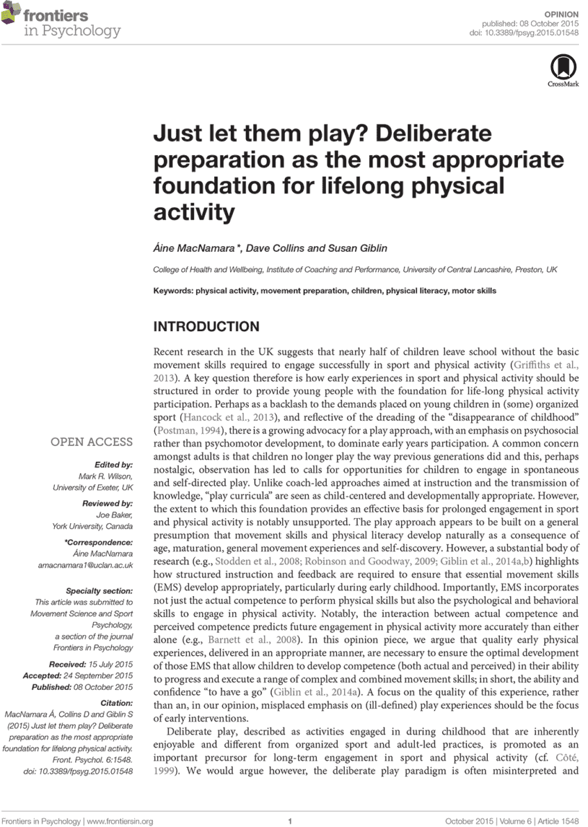Just let them play? Deliberate preparation as the most appropriate foundation for lifelong physical activity