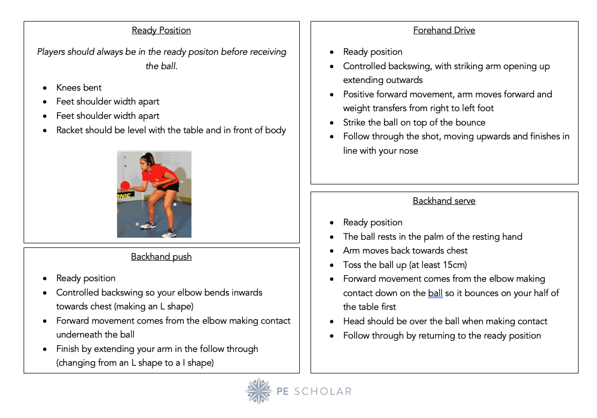 Table Tennis Overview and Rules Resource Card
