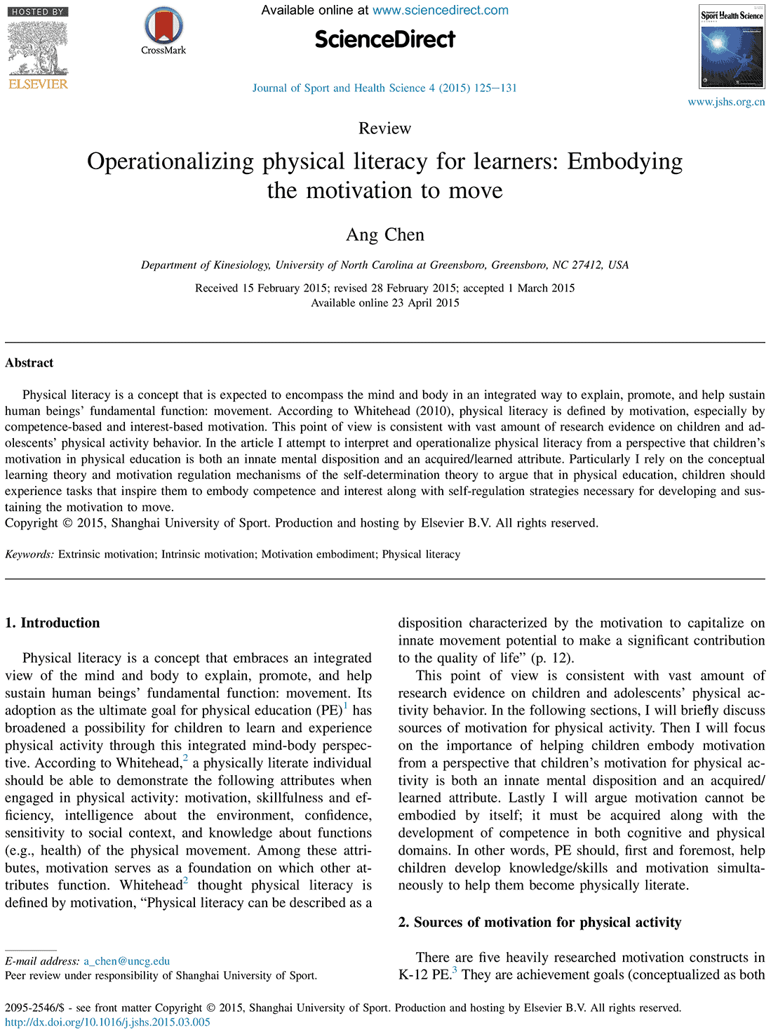 Operationalizing physical literacy for learners: Embodying the motivation to move