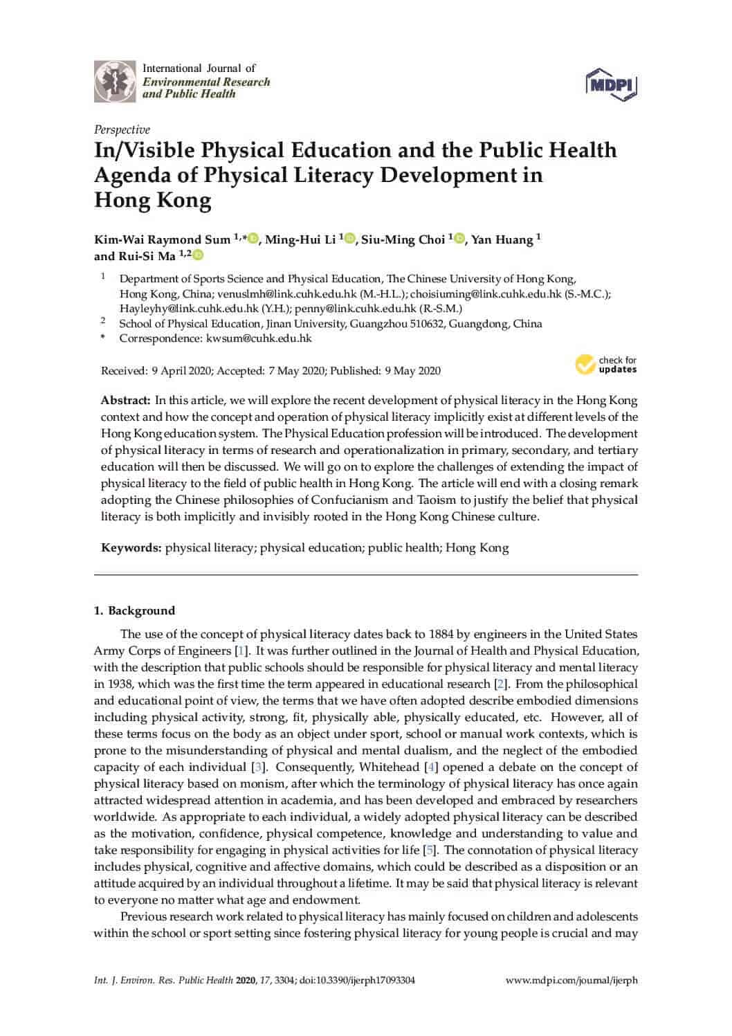 In/Visible Physical Education and the Public Health Agenda of Physical Literacy Development in Hong Kong