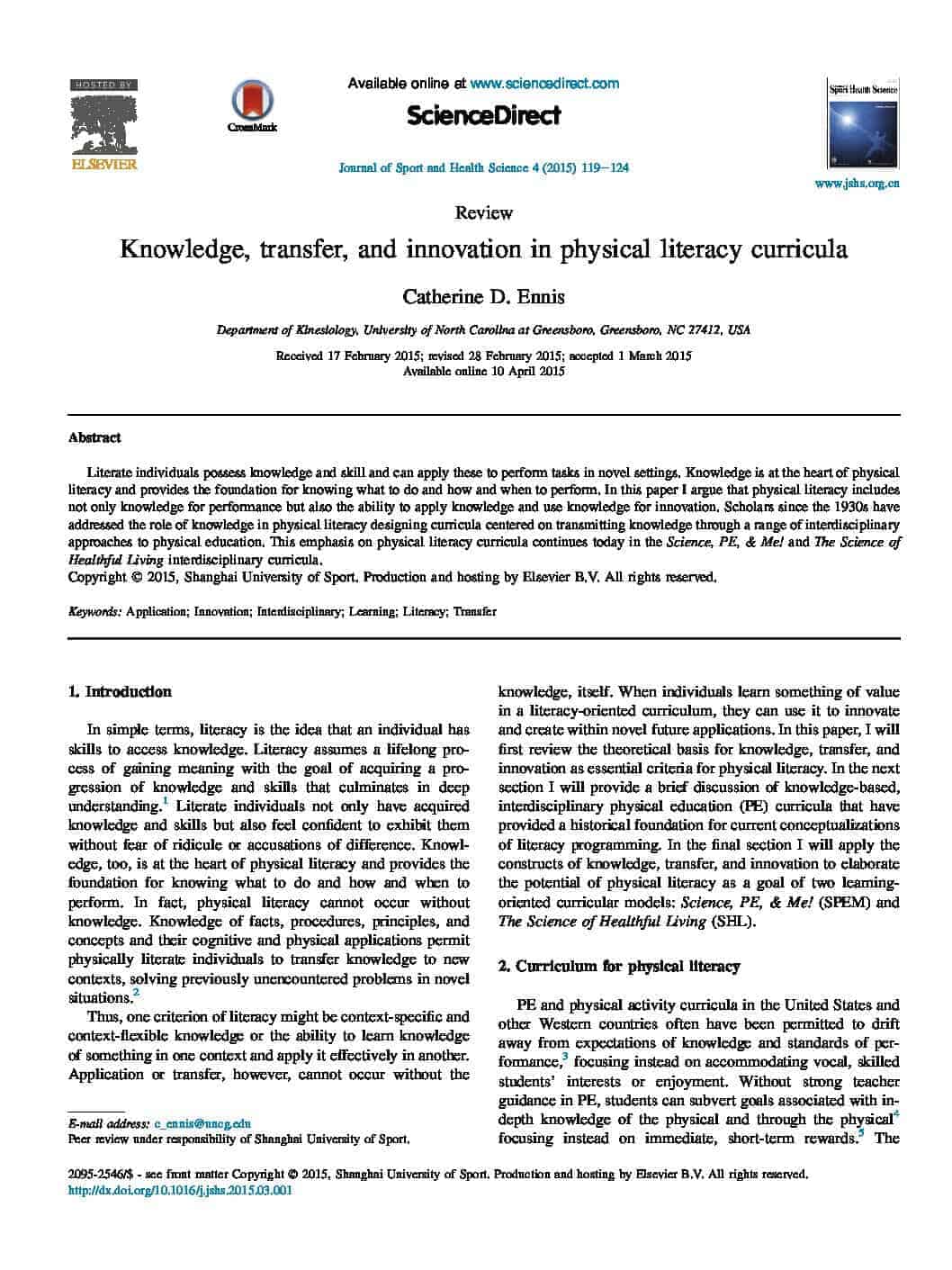 Knowledge, transfer, and innovation in physical literacy curricula