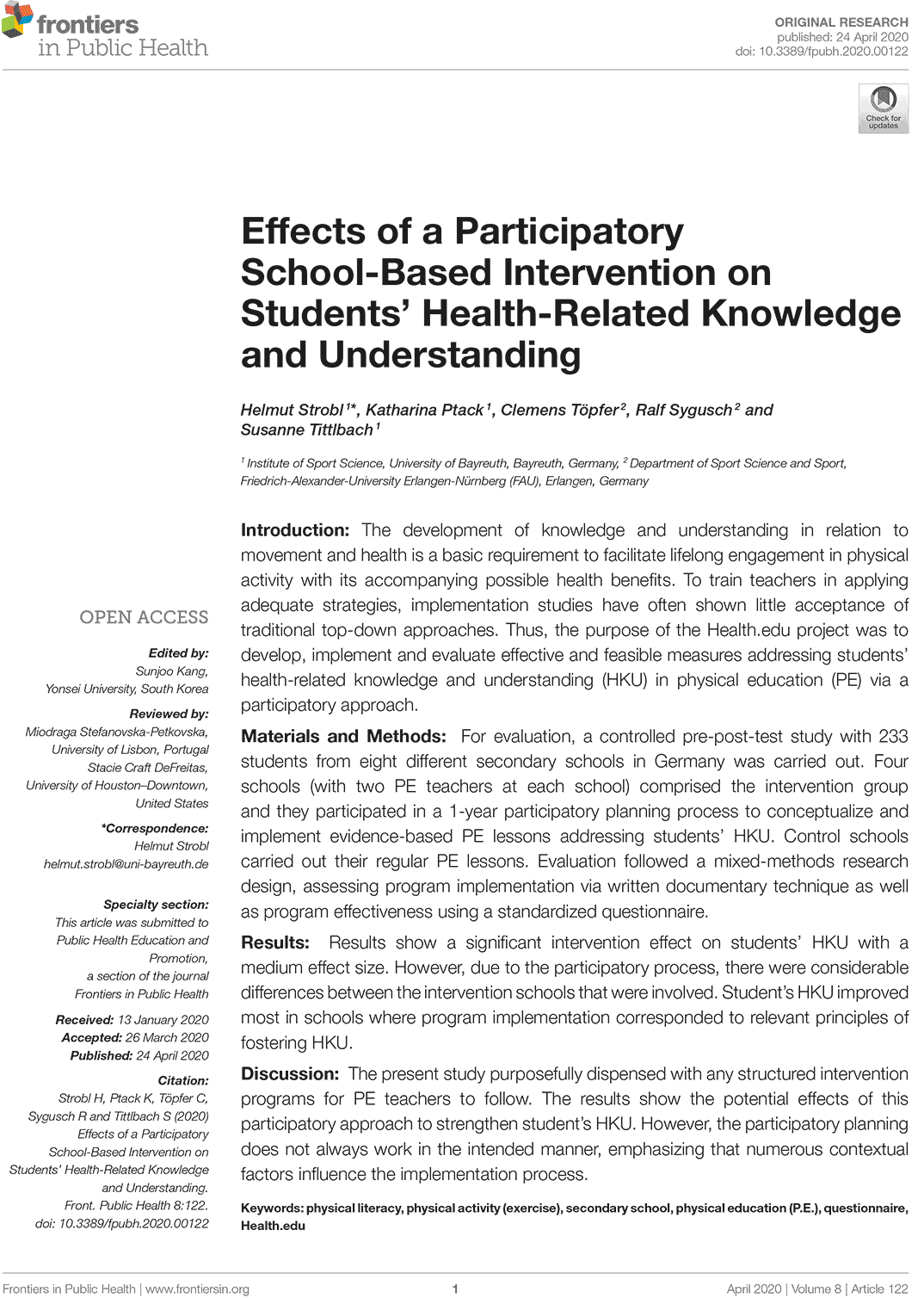 Effects of a Participatory School-Based Intervention on Students’ Health-Related Knowledge and Understanding