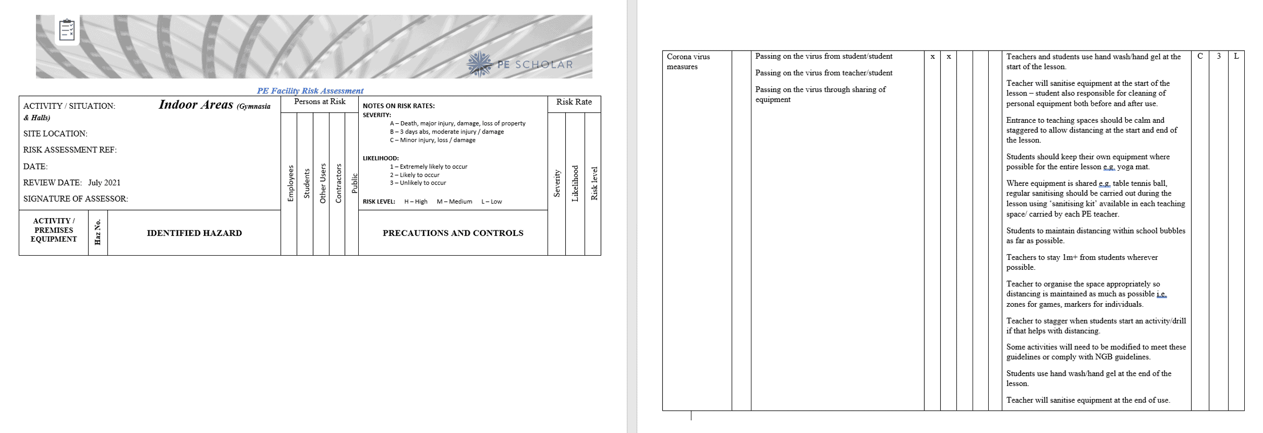 Covid Risk Assessment PE