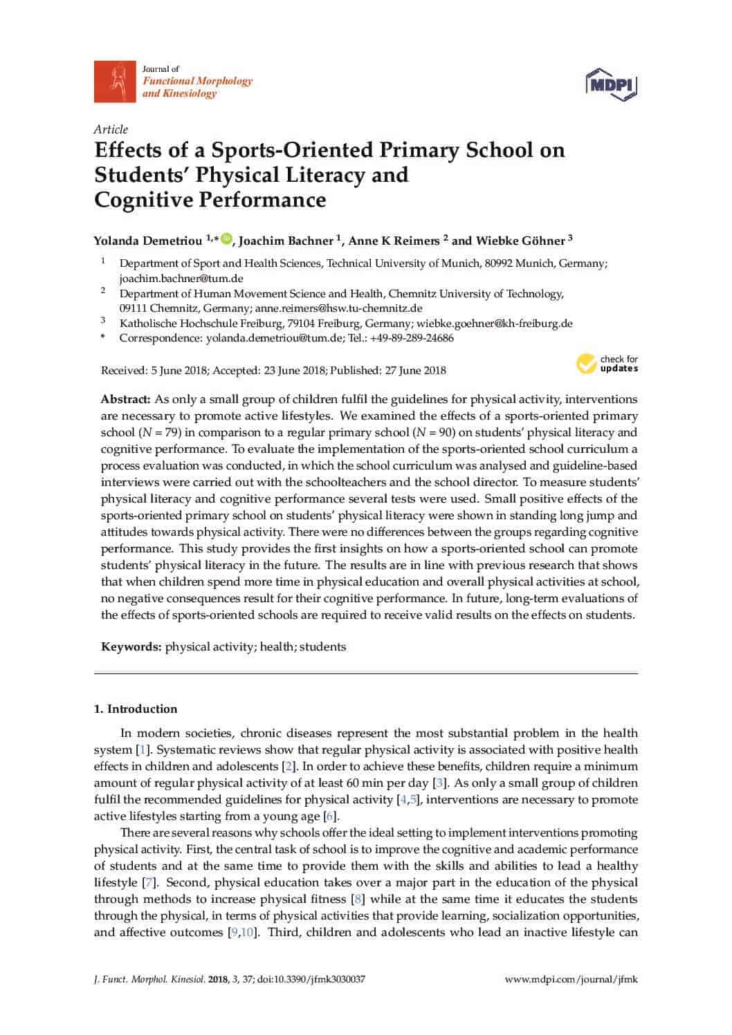 Effects of a Sports-Oriented Primary School on Students’ Physical Literacy and Cognitive Performance