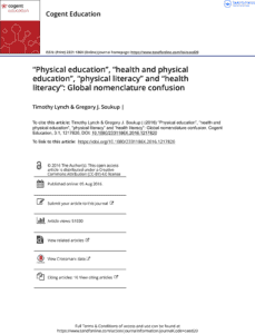 Physical education health and physical education physical literacy and health literacy Global nomenclature confusion