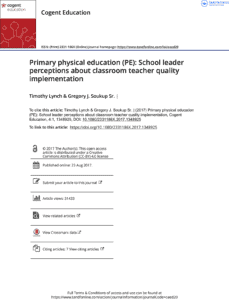 Primary physical education PE School leader perceptions about classroom teacher quality implementation