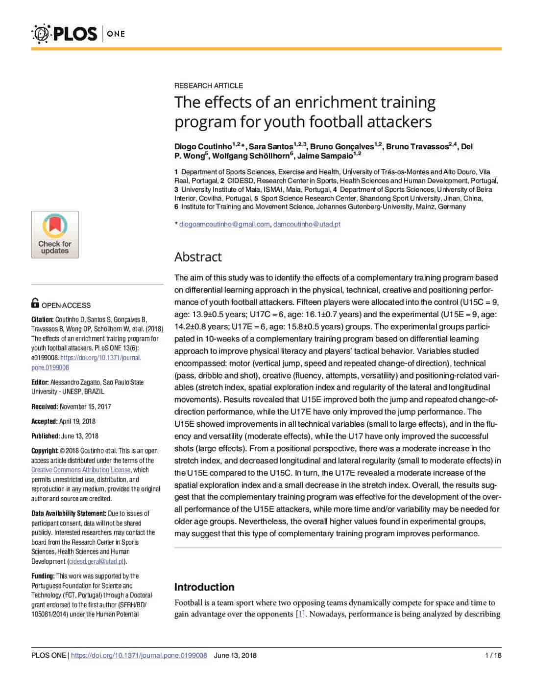 The effects of an enrichment training program for youth football attackers