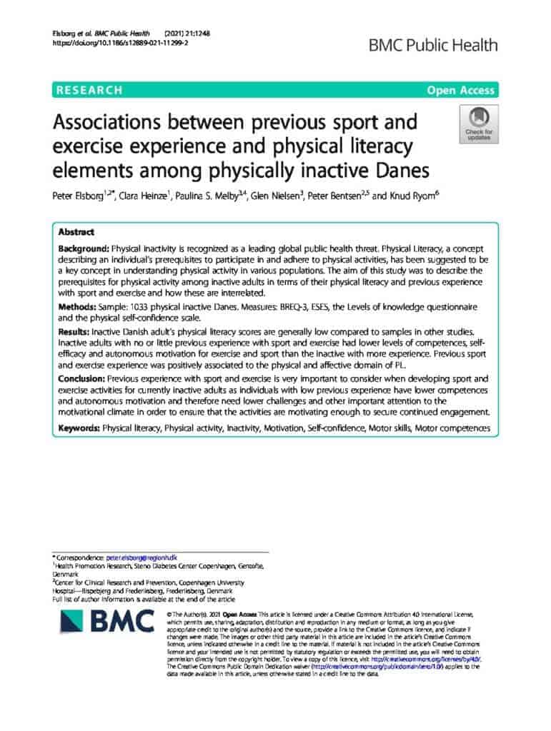 Associations between previous sport and exercise experience and physical literacy elements among physically inactive Danes