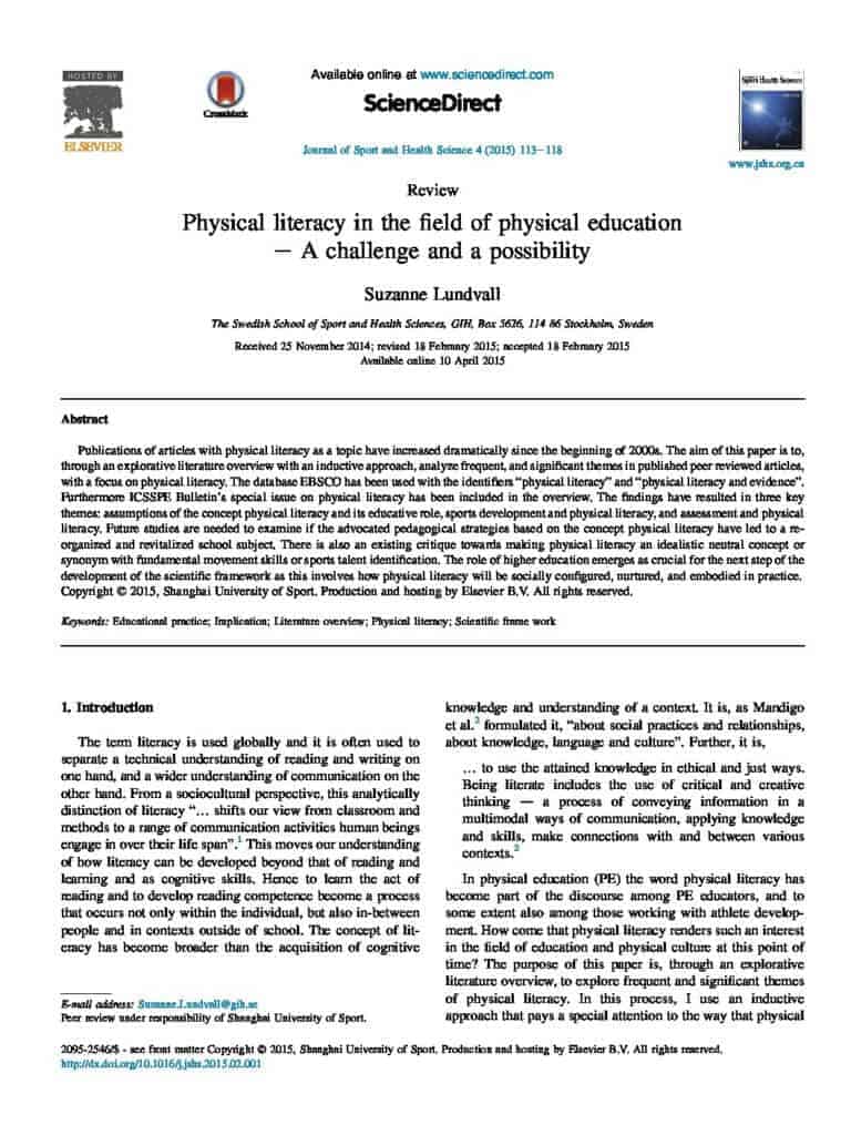 Physical literacy in the field of physical education