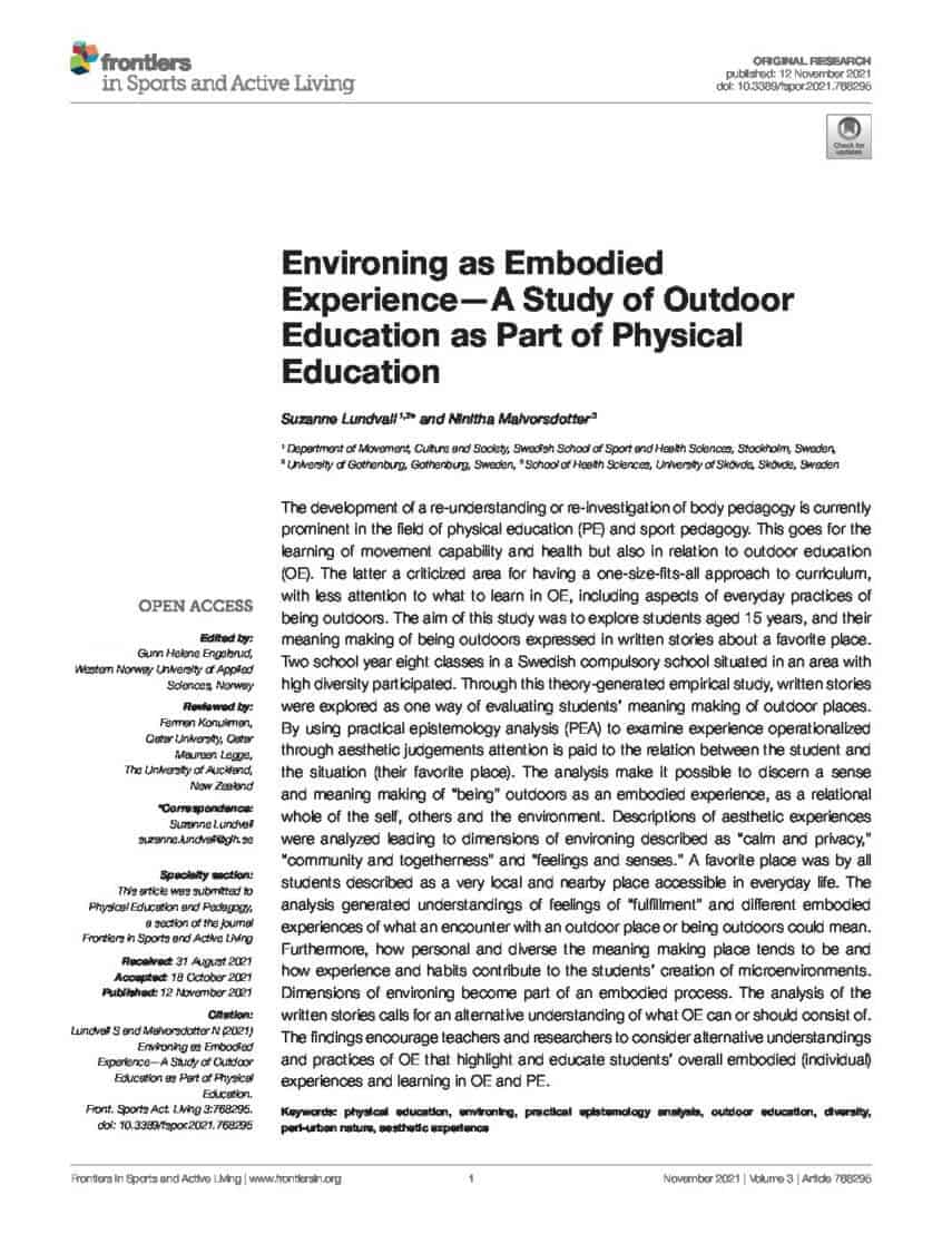 Environing as Embodied Experience - A Study of Outdoor Education as Part of Physical Education