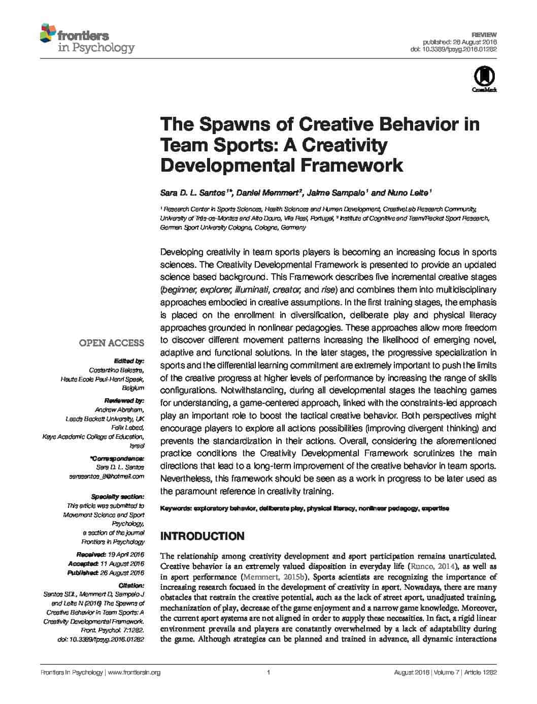 Featured image for “The spawns of creative behaviour in team sports: a creativity developmental framework”