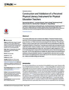 Construction and Validation of a Perceived Physical Literacy Instrument for Physical Education Teachers