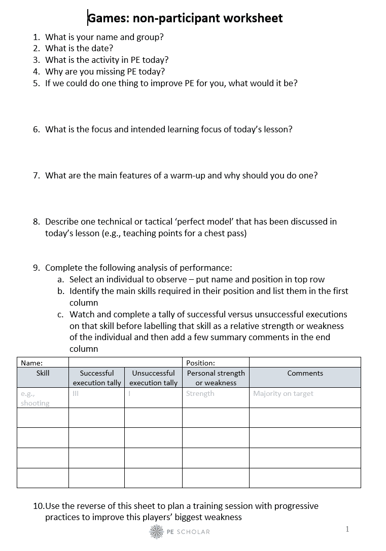 Featured image for “Games non participant worksheet”