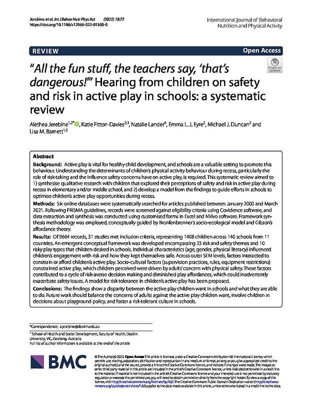 “All the fun stuff, the teachers say, ‘that’s dangerous!’” Hearing from children on safety and risk in active play in schools: a systematic review