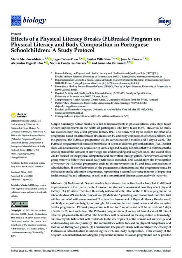 Effects of a Physical Literacy Breaks (PLBreaks) Program on Physical Literacy and Body Composition in Portuguese Schoolchildren: A Study Protocol