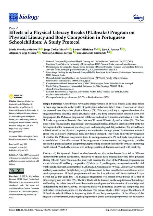 Effects of a Physical Literacy Breaks (PLBreaks) Program on Physical Literacy and Body Composition in Portuguese Schoolchildren - A Study Protocol