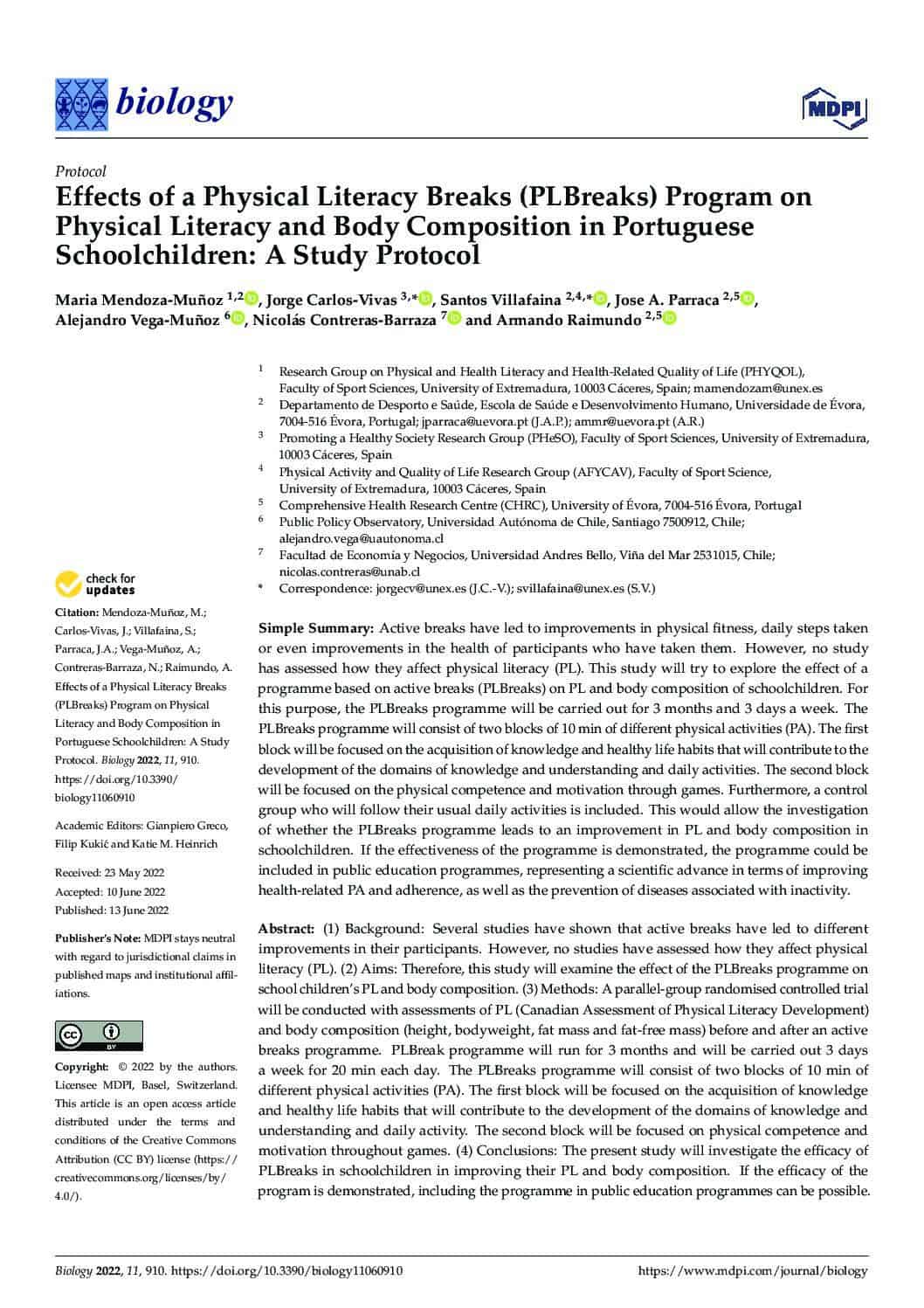 Effects of a Physical Literacy Breaks (PLBreaks) Program on Physical Literacy and Body Composition in Portuguese Schoolchildren: A Study Protocol