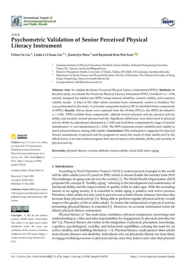 Psychometric Validation of Senior Perceived Physical Literacy Instrument