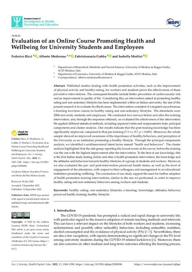 Evaluation of an Online Course Promoting Health and Wellbeing for University Students and Employees