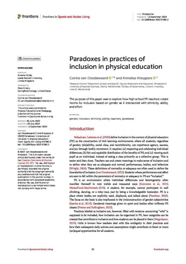 Paradoxes in practices of inclusion in physical education