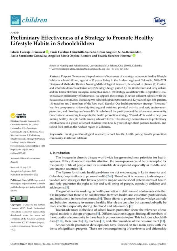 Preliminary Effectiveness of a Strategy to Promote Healthy Lifestyle Habits in Schoolchildren