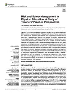 Risk and Safety Management in Physical Education: A Study of Teachers' Practice Perspectives