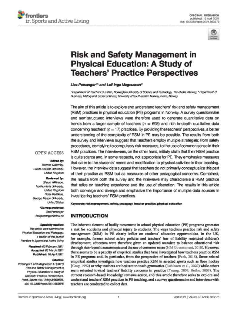 Risk and Safety Management in Physical Education