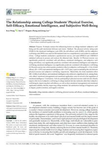 The Relationship among College Students’ Physical Exercise, Self-Efficacy, Emotional Intelligence, and Subjective Well-Being