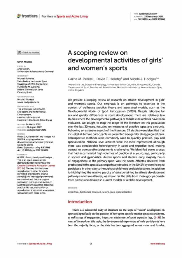 A scoping review on developmental activities of girls' and women's sports