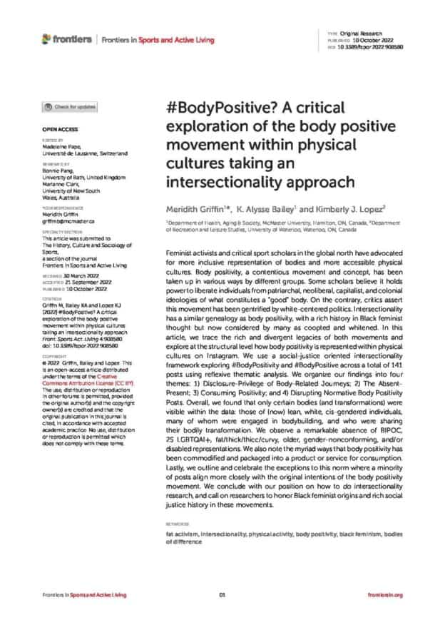 #BodyPositive? A critical exploration of the body positive movement within physical cultures taking an intersectionality approach