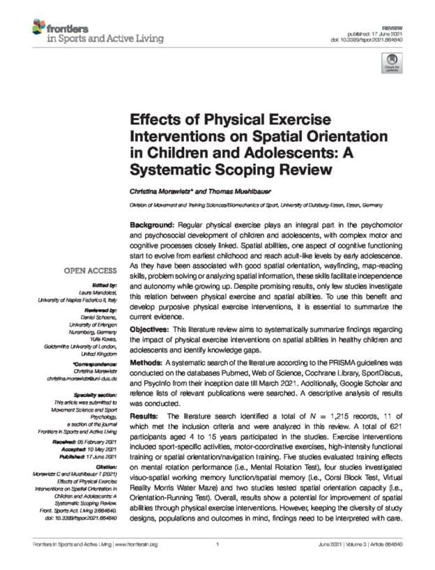 Effects of Physical Exercise Interventions on Spatial Orientation in Children and Adolescents: A Systematic Scoping Review