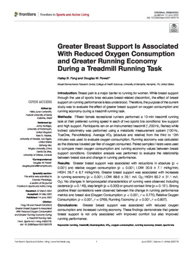 Greater Breast Support Is Associated With Reduced Oxygen Consumption and Greater Running Economy During a Treadmill Running Task