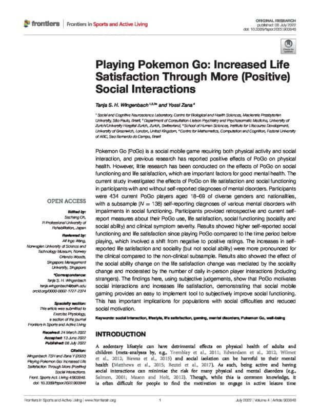 Playing Pokemon Go: Increased Life Satisfaction Through More (Positive) Social Interactions