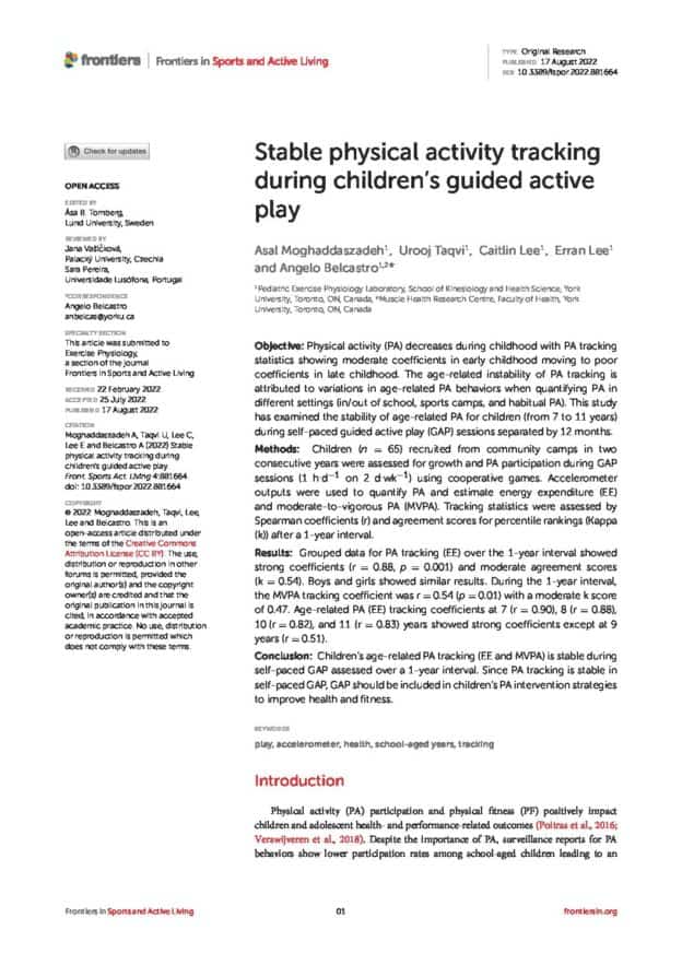 Stable physical activity tracking during children's guided active play