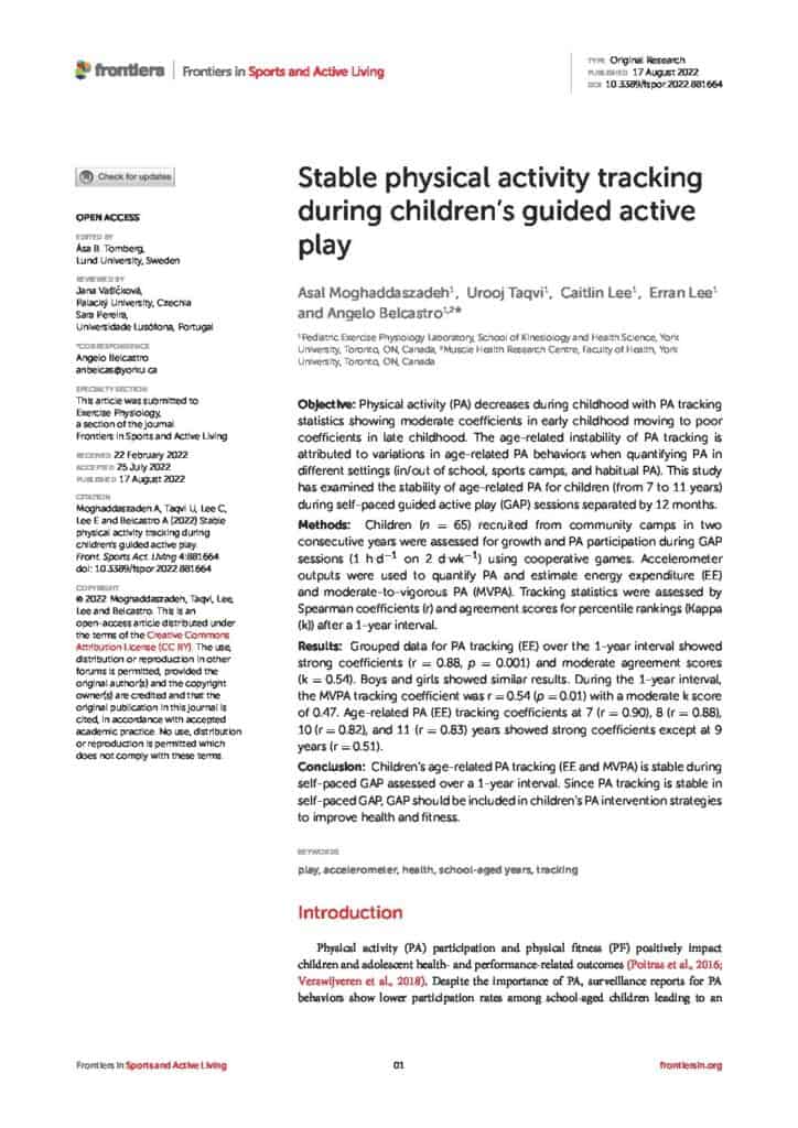 Stable physical activity tracking during children’s guided active play