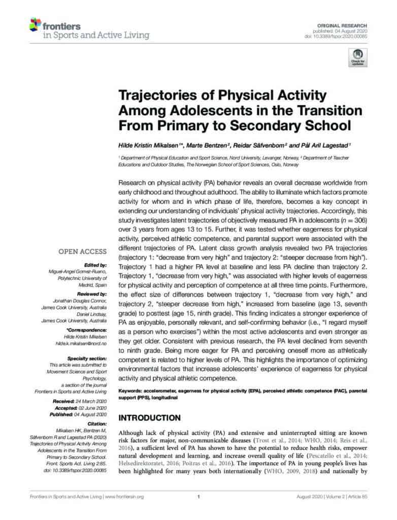 Trajectories of Physical Activity Among Adolescents in the Transition From Primary to Secondary School