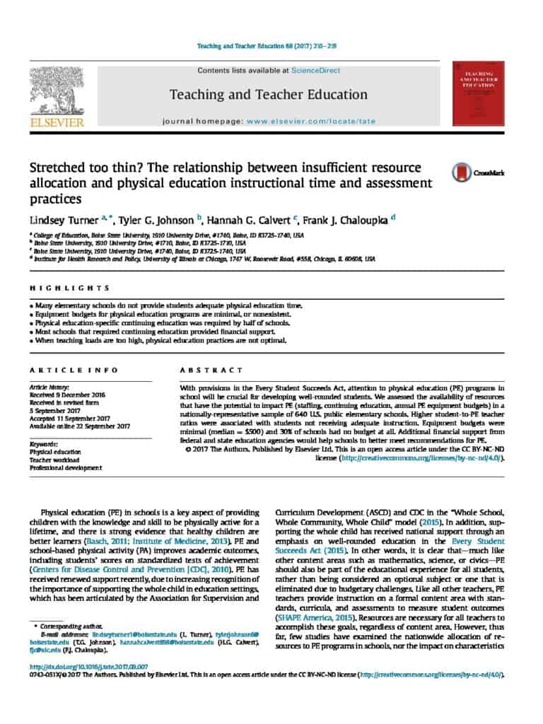 Stretched too thin? The relationship between insufficient resource allocation and physical education instructional time and assessment practices